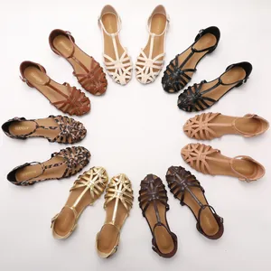 Women's woven hollow flat sandals in multiple colors including leopard and metallic