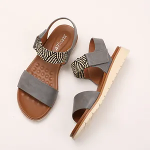 Women's wedge sandals with gray matte straps and slip-resistant platform sole
