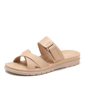 Women Casual Cross Strap Slippers Soft PU Leather Thick Sole Slides Beach Sandals Fashion Comfortable Ladies Summer Outdoor Shoes