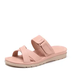 Women's pink platform wedge sandals with cross straps and velcro buckle for beach wear