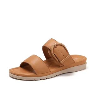 Damen Casual Keilabsatz Slides Doppelriemen Plateau Sandalen Große Schnalle Rutschfeste Weiche PU Leder Sommer Strand Hausschuhe