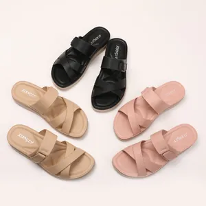 Women's platform wedge sandals in black, beige, and pink with ergonomic cushioned soles