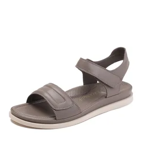 Women's Flat Sandals PU Leather Soft Sole Anti-Slip Magic Tape Beach Shoes Fashion Comfortable Summer Casual Travel Walking Sandals