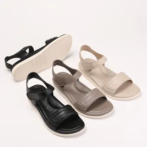 Women's comfortable flat sandals with non-slip soles in black, brown and beige colors