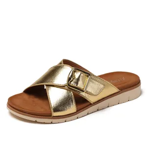 Women's Platform Wedge Slippers Roman Style Cross Strap Sandals With Metal Square Buckle Summer Beach Travel Casual Fashion Slippers