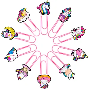 Set of 10 colorful unicorn paper clips with cute PVC cartoon designs for office and study
