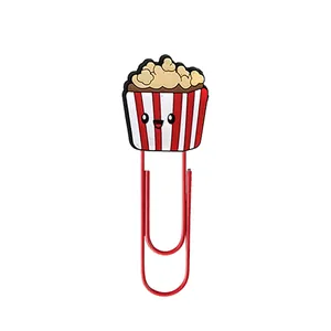 Cute popcorn cartoon large paperclip with red white striped bucket for office decor