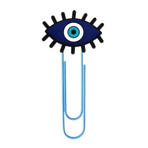 Creative Evil Eye paper clip with blue silicone decor and coated metal U-shaped bookmark