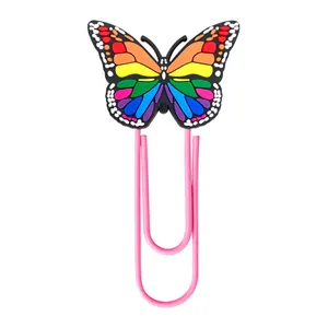Rainbow butterfly decorative paper clip with pink metal finish for creative office use
