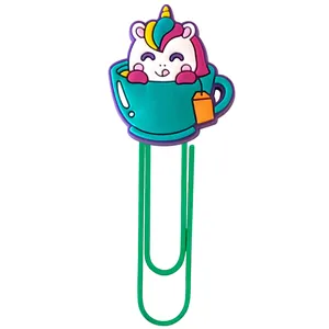 Niedliches Einhorn im Teetasse Lesezeichen und kreative Büroklammer aus PVC-Material
