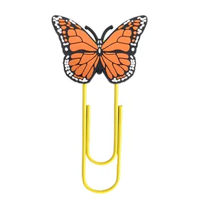Creative butterfly paperclip with orange PVC wing decor and yellow metal U-shaped bookmark