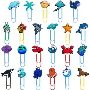 Clips de Papel Creativos de Animales Marinos Marcadores de Libros de Dibujos Animados de PVC Grandes Pines en U de Metal Lindos para Oficina Escuela Estudiantes Regalo Papelería