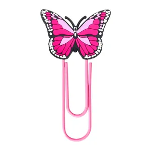 Pink butterfly paperclip bookmark with decorative PVC wing and metal U-shaped pin