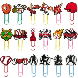 Baseball Theme PVC Cartoon Decorative Paper Clips Cute Sporty Metal Bookmarks For Students Office School Stationery Accessories