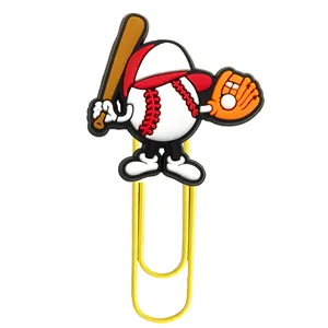 Detail of creative baseball cartoon bookmark with yellow metal paper clip accessory