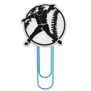 Creative baseball themed paperclip with blue metal wire and PVC athlete silhouette decor
