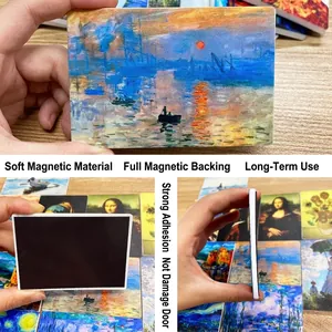 Detailed views of creative art magnet sets with full magnetic back and famous paintings