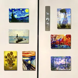 Cartoon fridge magnet set featuring world famous paintings like Van Gogh Starry Night