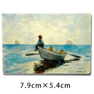 Winslow Homer watercolor art fridge magnet featuring a blue sea harbor scene