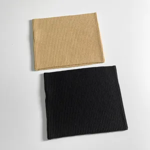 Close-up of ribbed knit texture on khaki and black winter neck warmers