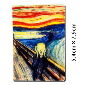 Cartoon fridge magnet featuring The Scream painting design measuring 5.4cm x 7.9cm