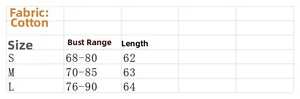 Size chart showing chest and length measurements for the cotton U-neck tank top