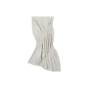 Minimalist high waist irregular fishtail skirt with grey striped smocking texture