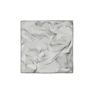 Elegant geometric wave print square silk scarf with minimalist abstract brown patterns