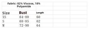 Size chart for striped rib-knit vest detailing viscose blend fabric and measurements