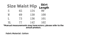 Detailed size chart for cotton elastic waist A-line skirt with waist and length measurements