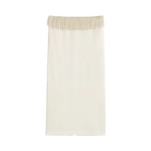 Minimalist creamy white satin straight skirt with elegant tassel trim detailing