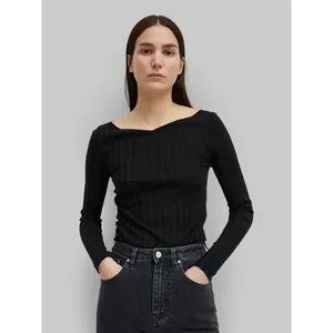 Women's Slim Fit Wool Mulberry Silk Ribbed Knit Sweater Elegant V-Neck Long Sleeve Base Layer Pullover Top