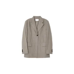 Minimalist loose-fit grey single-button blazer for women with classic lapel and pockets