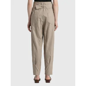 High-waisted khaki trousers with decorative back waist tie and dual rear pockets