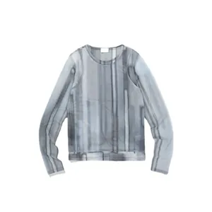 Semi-sheer long sleeve crewneck top with blue abstract artistic marble print