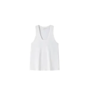 Minimalist white sleeveless U-neck vest top for women, perfect for casual summer wear
