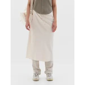 Women's cream drawstring midi skirt in a stylish straight-cut minimalist design