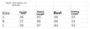 Size chart for cotton flare sleeve top showing shoulder, bust, and length in cm