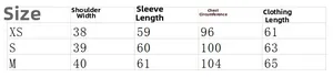 Detailed size chart for minimalist half-zip hooded sweater with precise measurements