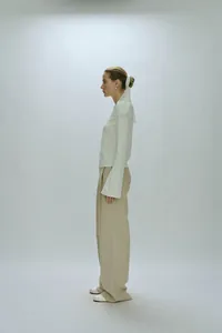 Elegant white lace shawl top and khaki wide leg pants with high waist fit for women