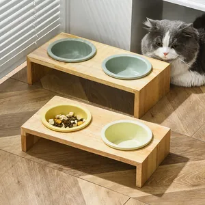 Erhöhter Keramik Katzennapf Mit Eichenholzständer Moderner Minimalistischer Fressnapf Zum Nackenschutz Kippsicherer Napf Für Katzen