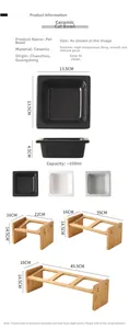 Detailed size chart for elevated ceramic cat bowls with bamboo stand measurements