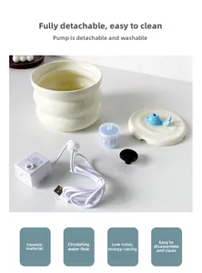 Ceramic pet water fountain components showing whale lid, quiet pump and filter