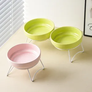 Juego Cuencos Cerámica para Gatos Elevados con Soporte Hierro para Perros Pequeños Gatos Protección Cuello Comedero