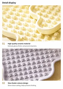 Ceramic slow feeder pet bowl with star-shaped columns to prevent fast eating and choking