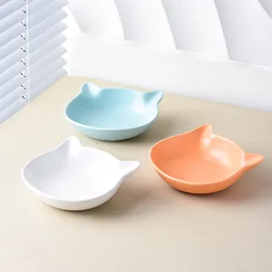 Ceramic Cat Bowl Slanted Mouth Neck Protection Anti-Vomit Pet Food Water Bowl Cute Cat Ear Shape Dish For Cats Small Dogs