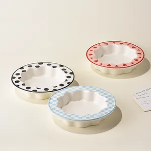 Keramik Futternapf Wellenrand Herz Punktmuster Schachbrettmuster Napf Für Katzen Hunde Minimalistisch Deko Zubehör