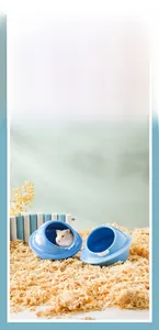 Ceramic hamster hideout with blue cloud pattern and non-slip heavy base for small pets