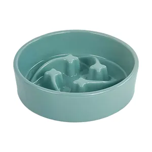 Gamelle anti-glouton en céramique bleu cyan avec labyrinthe en forme d'étoile pour chat