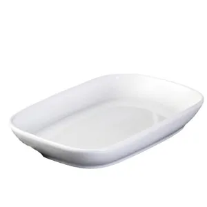 Nordic white rectangular ceramic serving tray with smooth glazed finish for home use